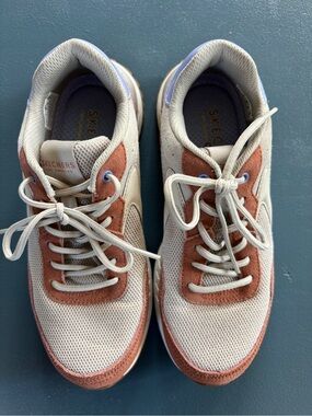Skechers Women's Mesh & Suede Trainers - Cream & Rust with Purple Accents
